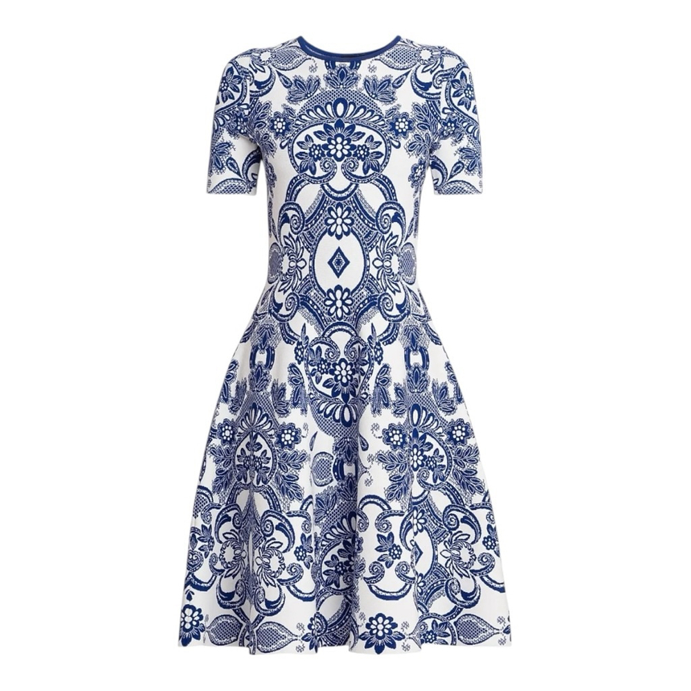 Women's Etro White and Blue Medallion Lace Effect Minidress Size 2 (38) - Picture 2 of 15